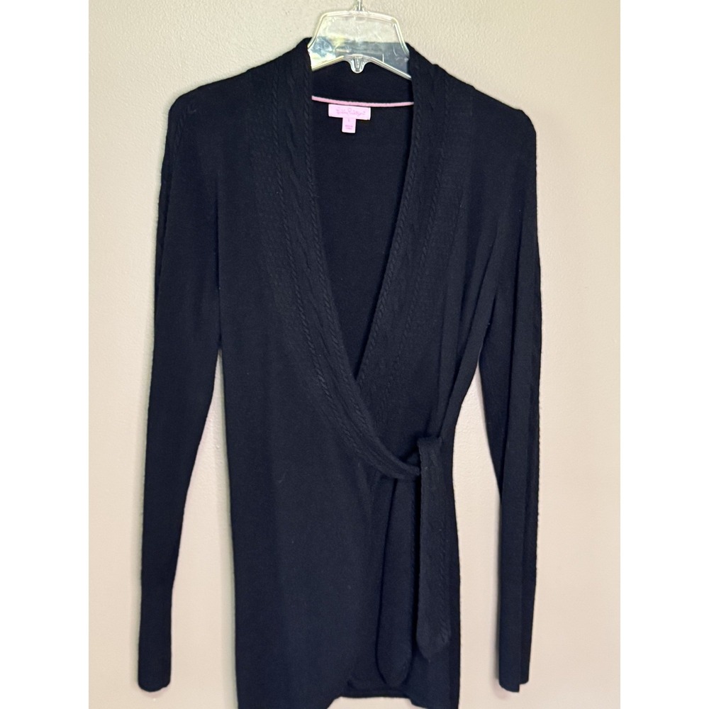 Lily Pulitzer 100% Cashmere Black Cardigan with Two Small Flaws Size Large